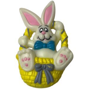 Vintage EU Rabbit Easter Basket Cute Silly Pin Brooch Plastic Acrylic Festive